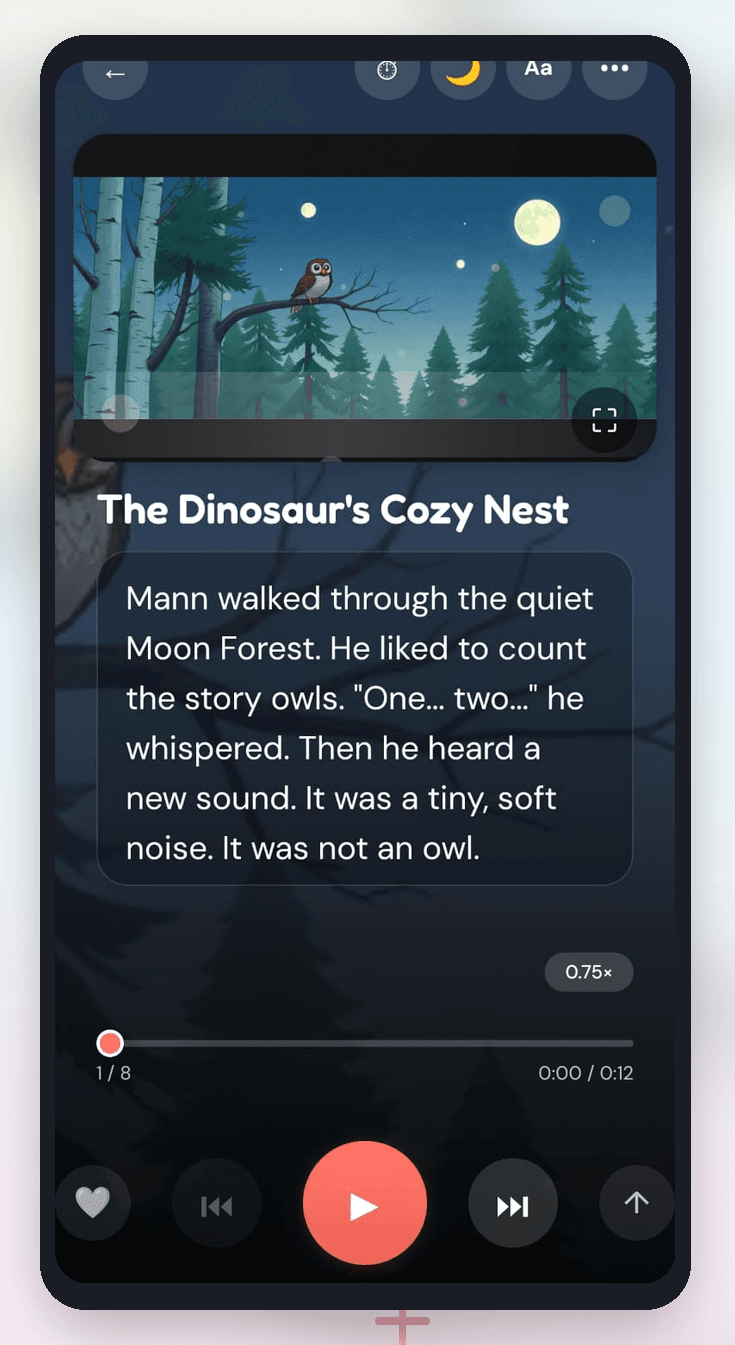 Loomi story player — cinematic bedtime mode